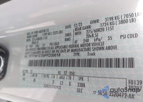 2023 Ford F-150 Xl from USA, damaged, VIN 1FTFW1E59PFD30018